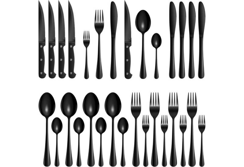 LuxusKollektion Kochbesteck-Set Besteck Messer Gabel Löffel Steakmesser Schwarz 24pcs 4 Personen von LuxusKollektion