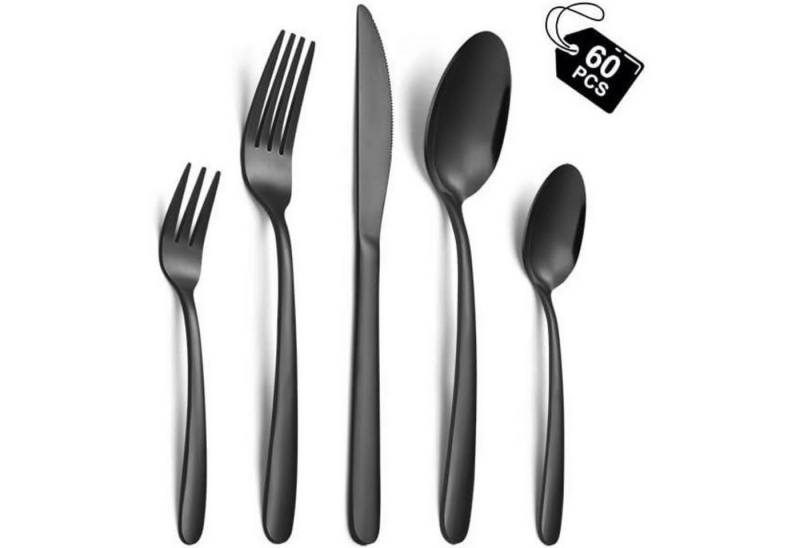LuxusKollektion Kochbesteck-Set Besteck Set 12 Personen Edelstahl Gabeln Löffel Messer Schwarz 60pcs von LuxusKollektion