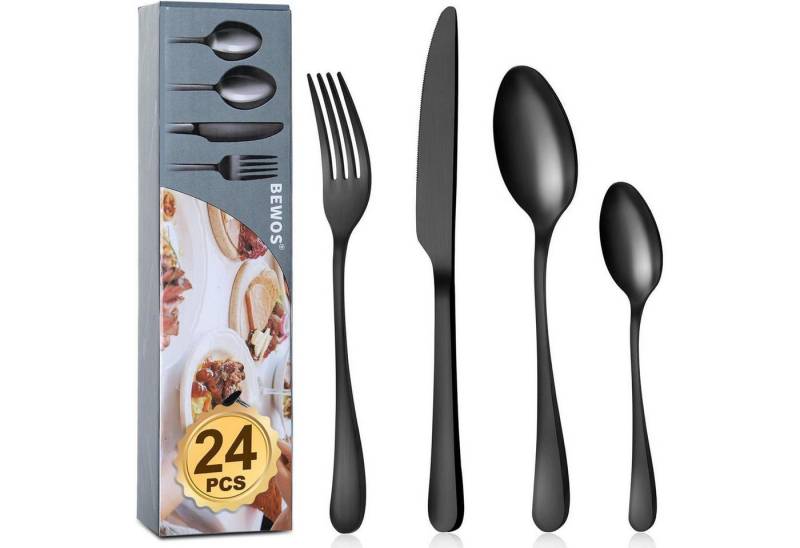 LuxusKollektion Kochbesteck-Set Besteck Set 24 24 Stück Runde Griffe Schwarz 24 Stück von LuxusKollektion