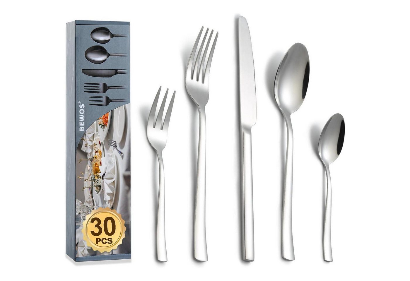 LuxusKollektion Kochbesteck-Set Besteckset 30 Stück Silberne Quadratische Griffe 30 Stück von LuxusKollektion