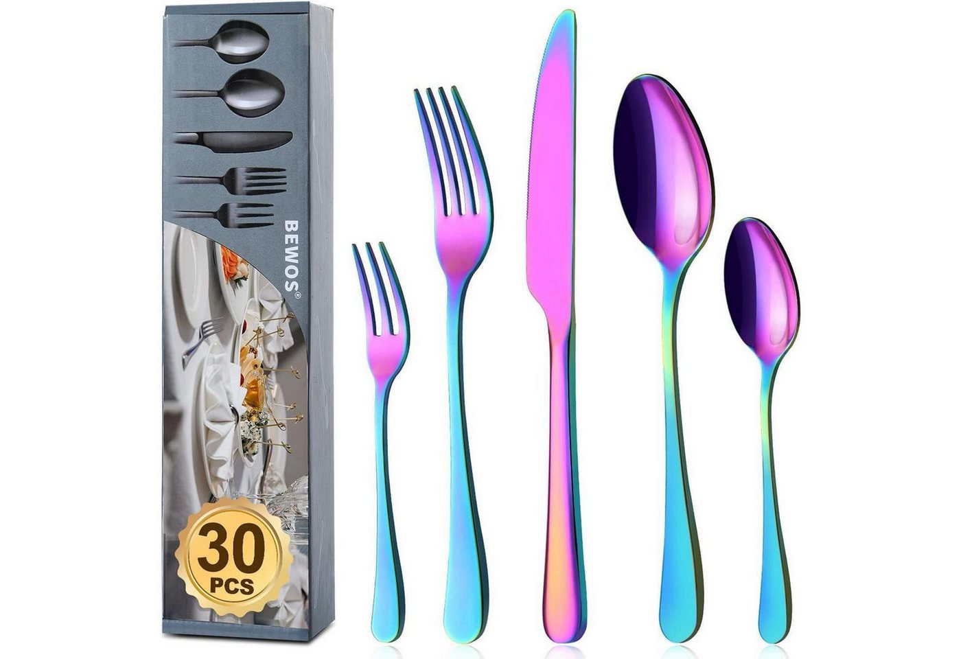 LuxusKollektion Kochbesteck-Set Besteckset 6 Personen Messer 30 Stück Regenbogen Runde Griffe 30 Stück LuxusKollektion Kochbesteck-Set Besteckset 6 Personen Messer 30 Stück Regenbogen Runde Griffe 30 Stück von LuxusKollektion