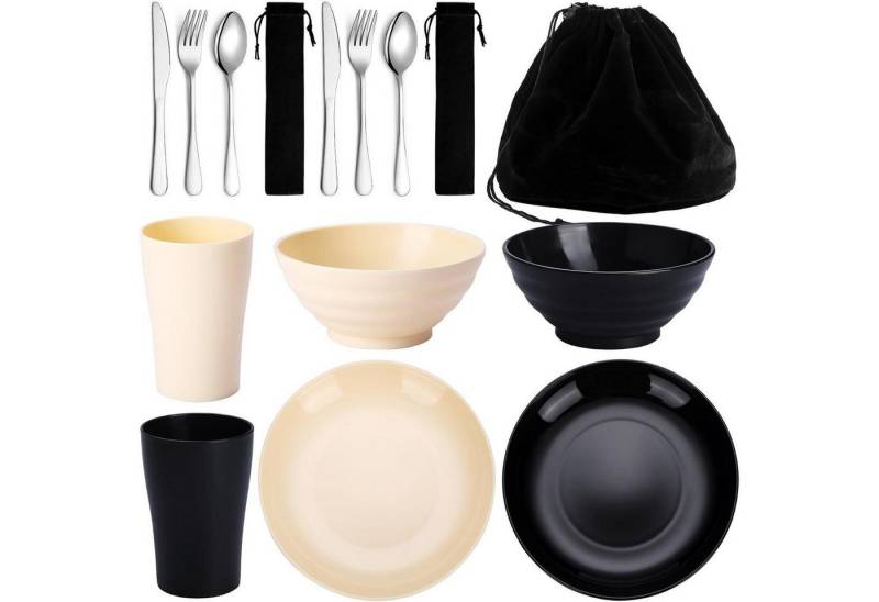 LuxusKollektion Kochbesteck-Set Besteckset Camping Edelstahlbesteck Becher Teller Tasche 2.2 Person von LuxusKollektion
