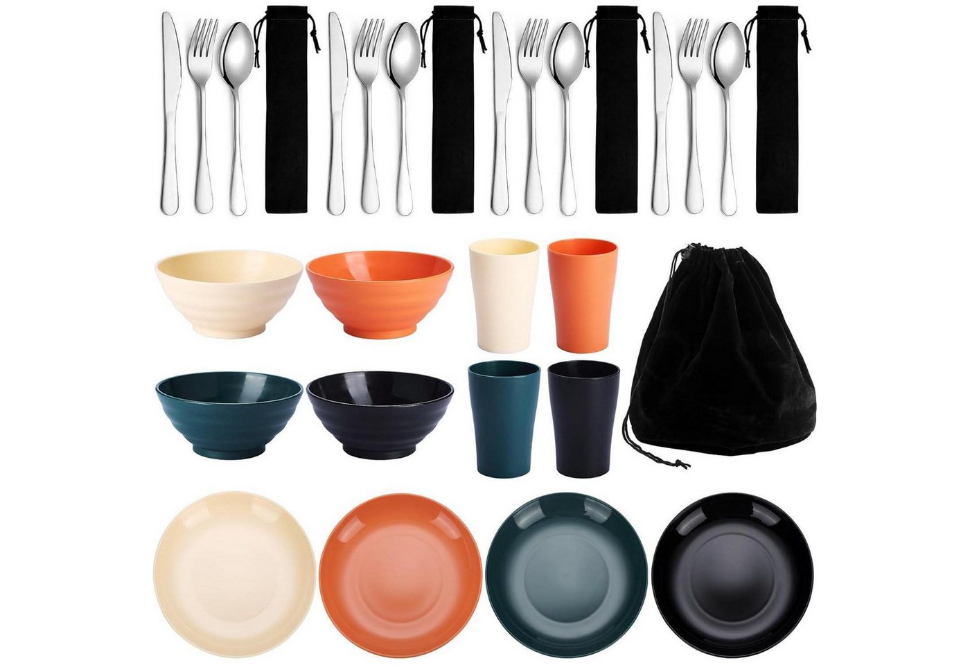 LuxusKollektion Kochbesteck-Set Besteckset Camping Edelstahlbesteck Becher Teller Tasche 3.4 Person LuxusKollektion Kochbesteck-Set Besteckset Camping Edelstahlbesteck Becher Teller Tasche 3.4 Person von LuxusKollektion