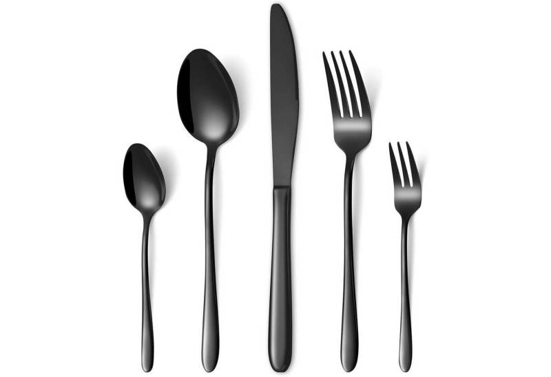 LuxusKollektion Kochbesteck-Set Besteckset Edelstahl 12 Personen Messer Gabeln 60 Teilig Schwarz von LuxusKollektion