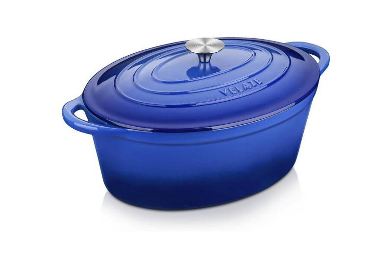 LuxusKollektion Kochbesteck-Set Bräter Gusseisen Deckel Emaille Brotbackform Blau 34cm 7L oval von LuxusKollektion