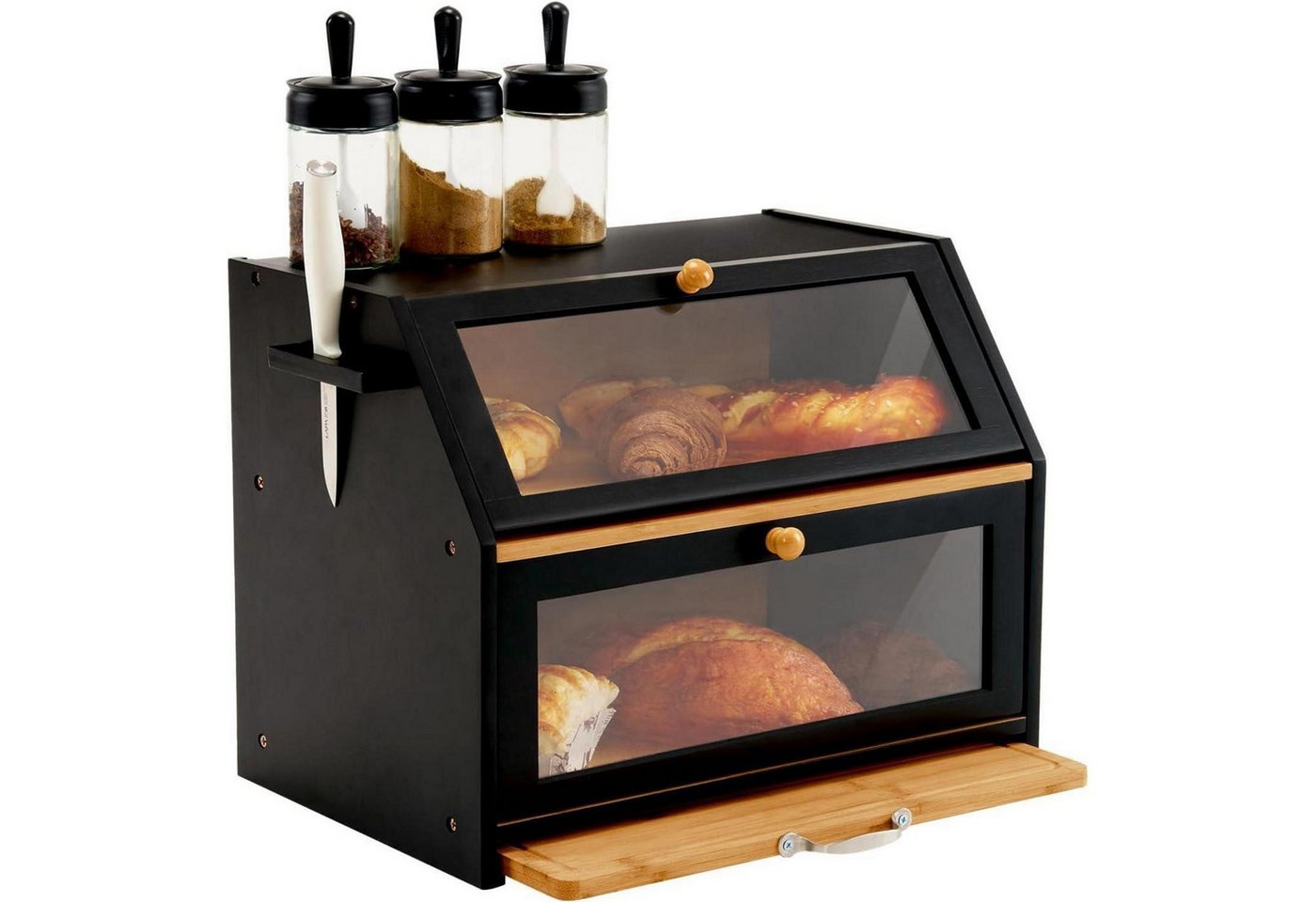 LuxusKollektion Kochbesteck-Set Brotkasten Bambus Schneidebrett Brotaufbewahrung Schwarz LuxusKollektion Kochbesteck-Set Brotkasten Bambus Schneidebrett Brotaufbewahrung Schwarz von LuxusKollektion