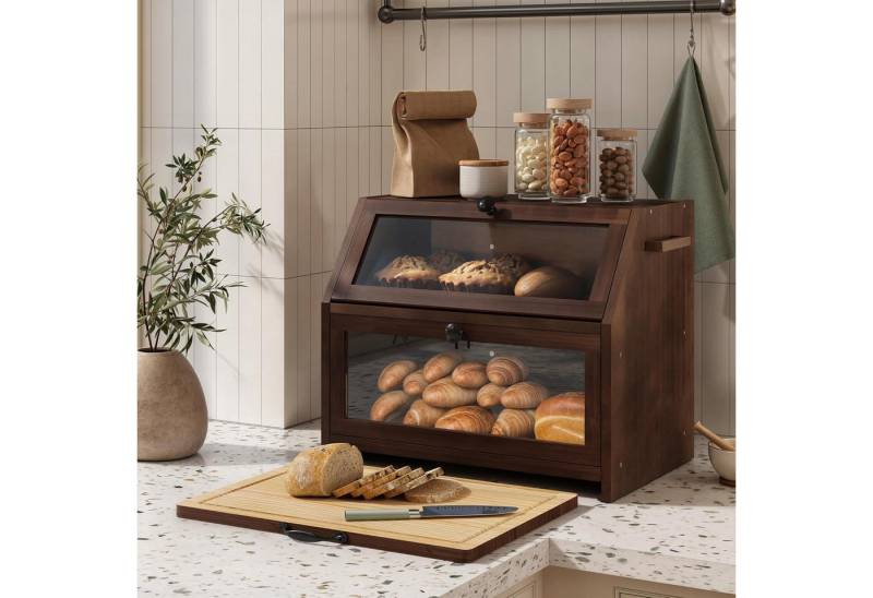 LuxusKollektion Kochbesteck-Set Brotkasten Brotbox Schneidebrett Aufbewahrung Brotbehälter Braun von LuxusKollektion