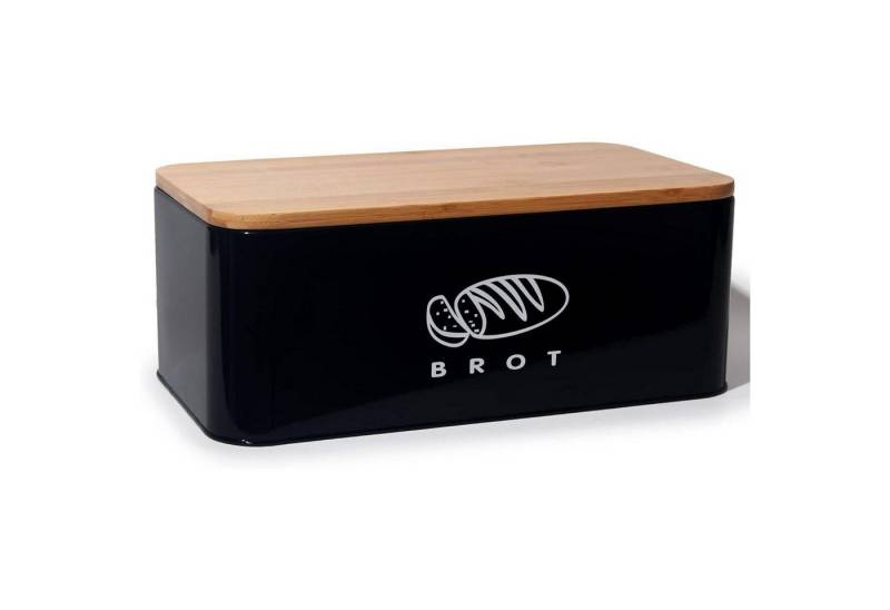 LuxusKollektion Kochbesteck-Set Brotkasten XXL 14L Metall Bambusdeckel Schneidebrett Xxl schwarz 42cm von LuxusKollektion