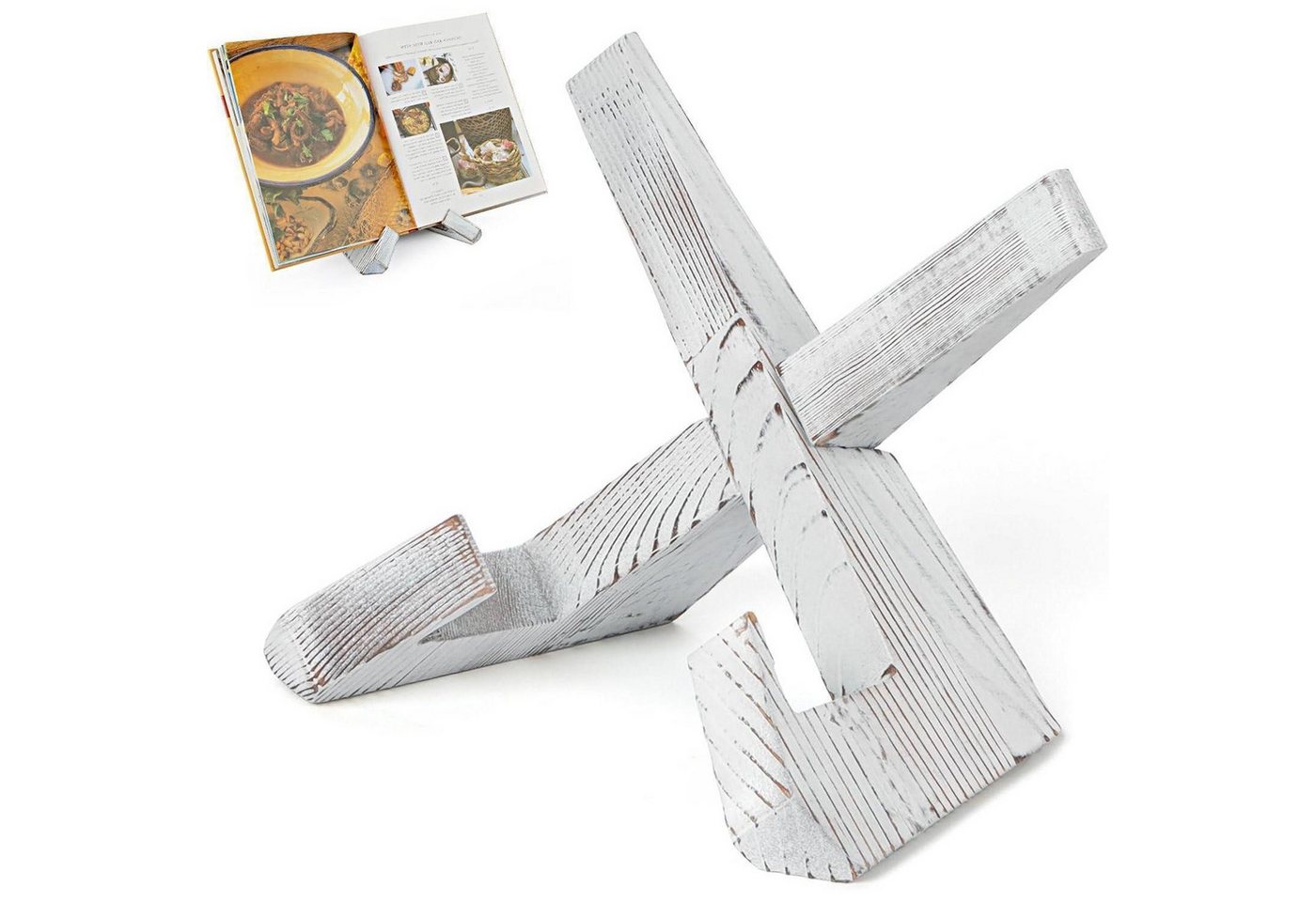 LuxusKollektion Kochbesteck-Set Buchständer Kochbuchhalter Holz Rezepthalter Rustikal Weiß von LuxusKollektion