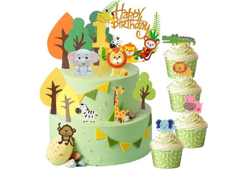 LuxusKollektion Kochbesteck-Set Cake Topper Tortendeko Dschungel Tiere 1 Jahr Junge Mädchen Tiere-1 von LuxusKollektion