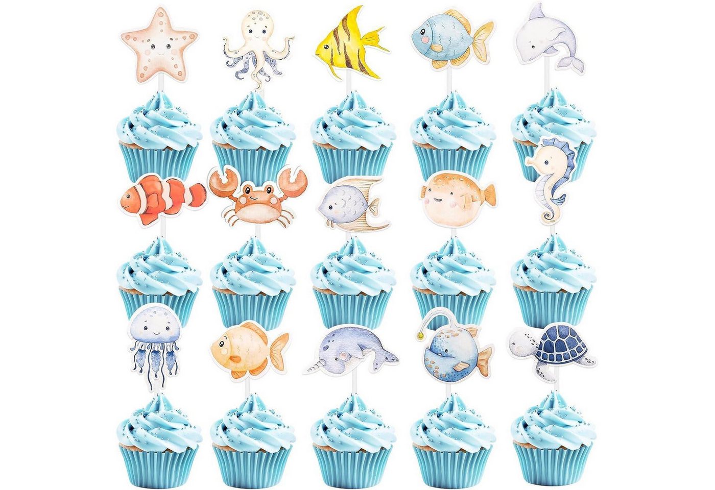 LuxusKollektion Kochbesteck-Set Cupcake Topper 36 Ozean Tortendeko Seepferdchen Geburtstag Meerestiere von LuxusKollektion