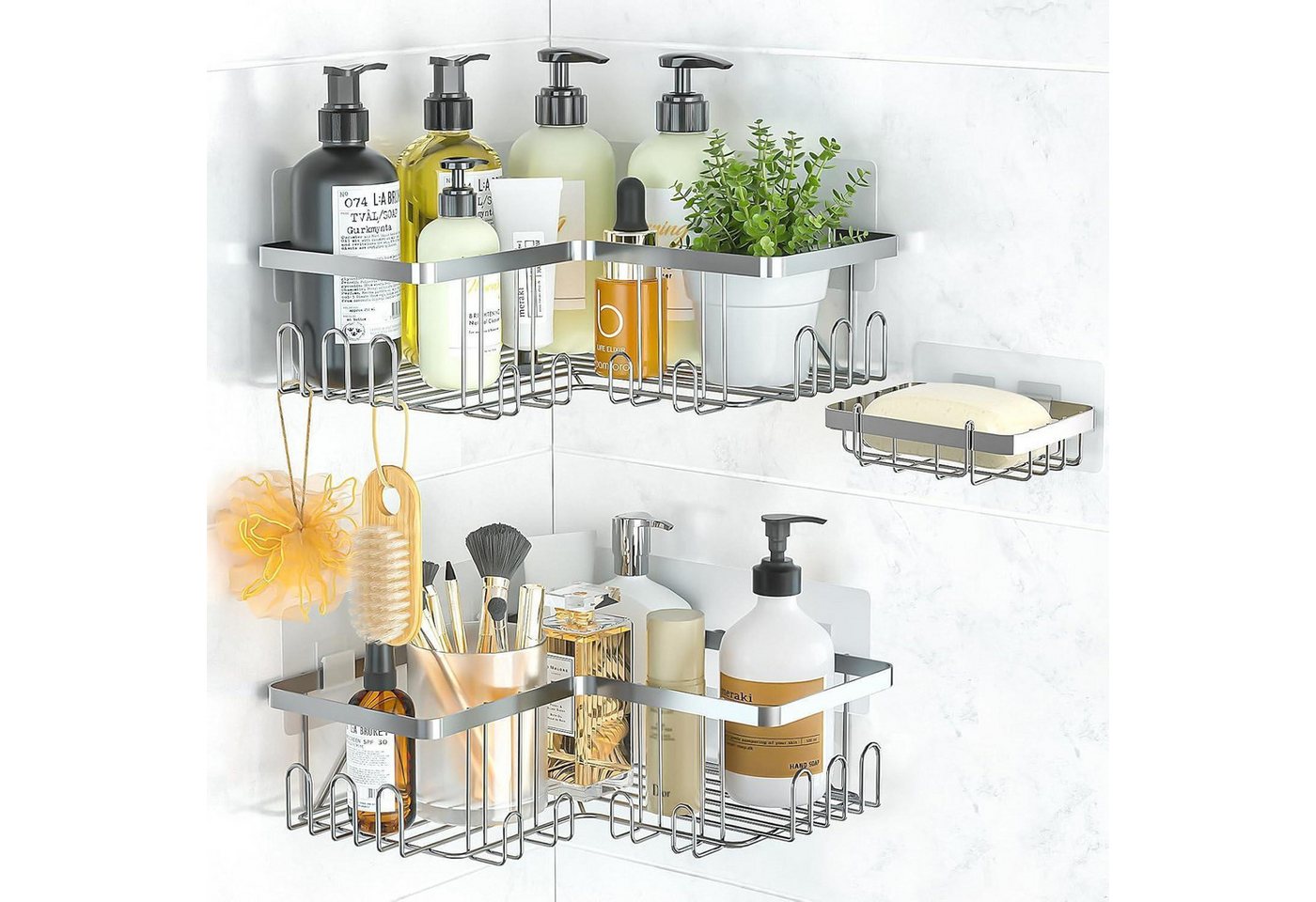 LuxusKollektion Kochbesteck-Set Duschablage Edelstahl Selbstklebend Ecke Seifenschale Silber 3 Piezas von LuxusKollektion