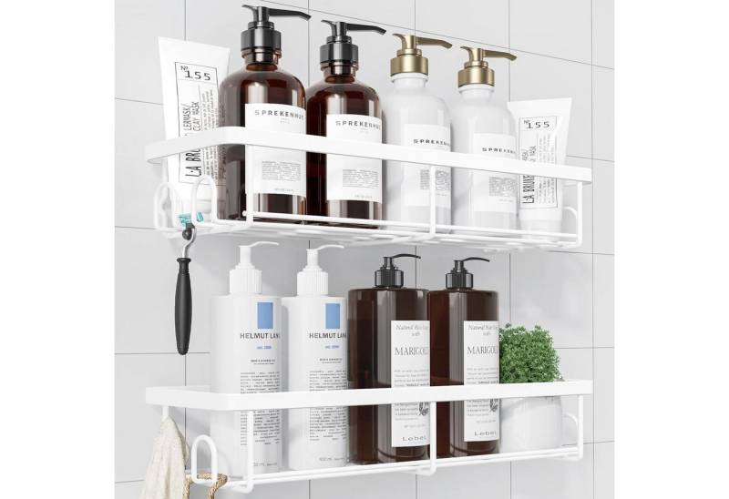 LuxusKollektion Kochbesteck-Set Duschablage ohne Bohren 2 Stück Edelstahl Shampoohalterung Large Weiß von LuxusKollektion