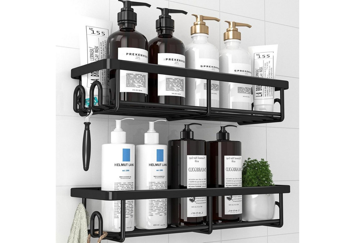 LuxusKollektion Kochbesteck-Set Duschablage ohne Bohren Edelstahl Shampoohalterung Large Schwarz von LuxusKollektion