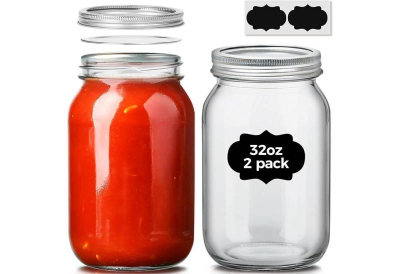 LuxusKollektion Kochbesteck-Set Einmachgläser 1L Deckel Mason Jar Marmelade Joghurt 950ML 2 Stück LuxusKollektion Kochbesteck-Set Einmachgläser 1L Deckel Mason Jar Marmelade Joghurt 950ML 2 Stück von LuxusKollektion