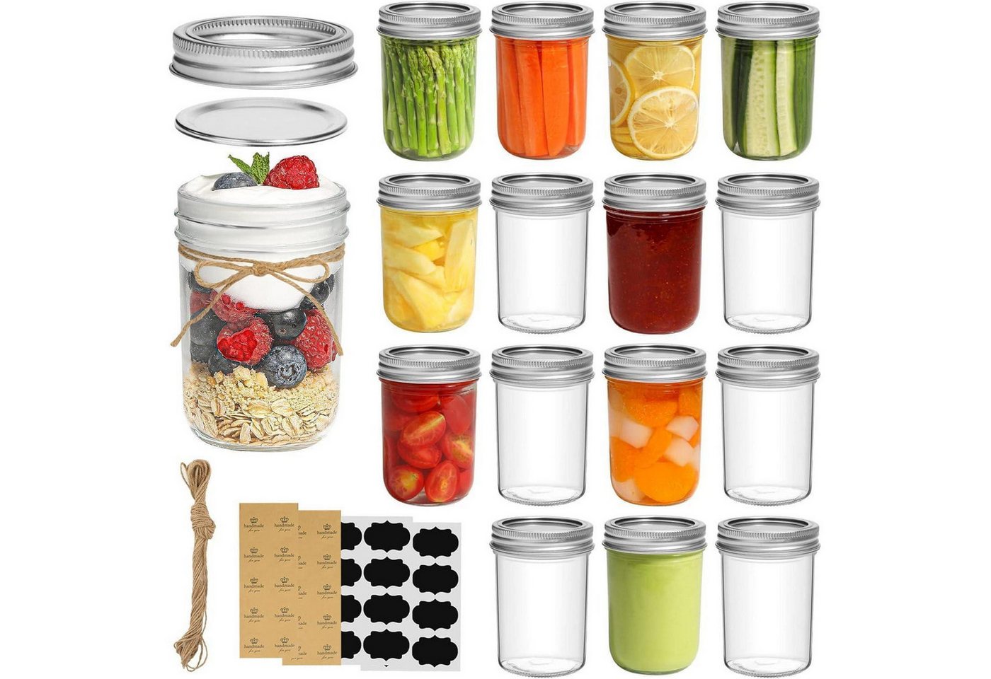 LuxusKollektion Kochbesteck-Set Einmachgläser 250ml 16 Stück Deckel Etiketten Mason Jar 8oz 16pcs LuxusKollektion Kochbesteck-Set Einmachgläser 250ml 16 Stück Deckel Etiketten Mason Jar 8oz 16pcs von LuxusKollektion