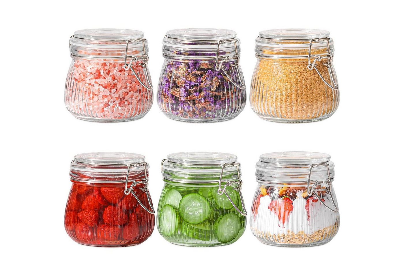 LuxusKollektion Kochbesteck-Set Einmachgläser 500ml 6er Bügelverschluss gestreift 0,5 L × 6 LuxusKollektion Kochbesteck-Set Einmachgläser 500ml 6er Bügelverschluss gestreift 0,5 L × 6 von LuxusKollektion
