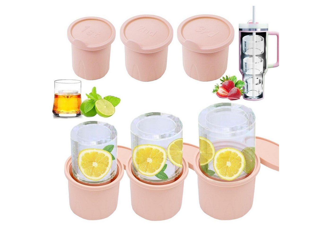 LuxusKollektion Kochbesteck-Set Eiswürfelform Silikon 3er Deckel Thermobecher Cocktails Pink LuxusKollektion Kochbesteck-Set Eiswürfelform Silikon 3er Deckel Thermobecher Cocktails Pink von LuxusKollektion