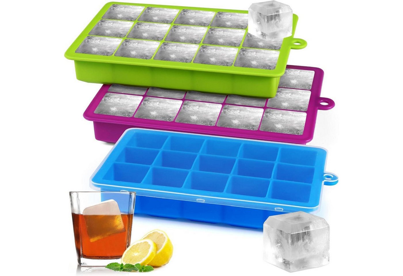 LuxusKollektion Kochbesteck-Set Eiswürfelform Silikon 3er Pack Eiskugelform Deckel Blau Gruen Lila LuxusKollektion Kochbesteck-Set Eiswürfelform Silikon 3er Pack Eiskugelform Deckel Blau Gruen Lila von LuxusKollektion