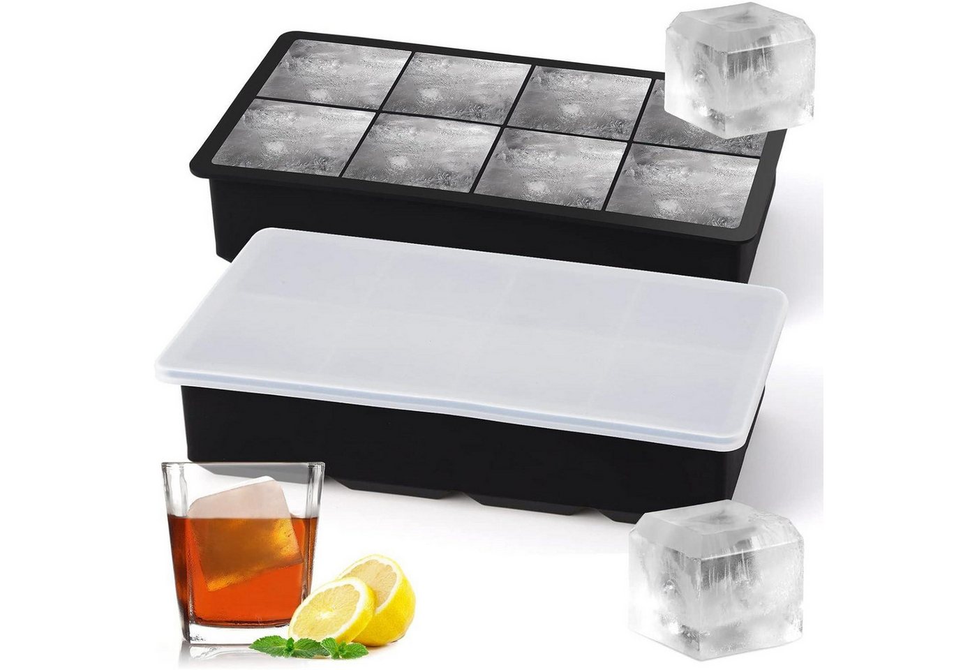 LuxusKollektion Kochbesteck-Set Eiswürfelform Silikon XXL 2er-pack 8 Eiswürfelform mit Deckel LuxusKollektion Kochbesteck-Set Eiswürfelform Silikon XXL 2er-pack 8 Eiswürfelform mit Deckel von LuxusKollektion