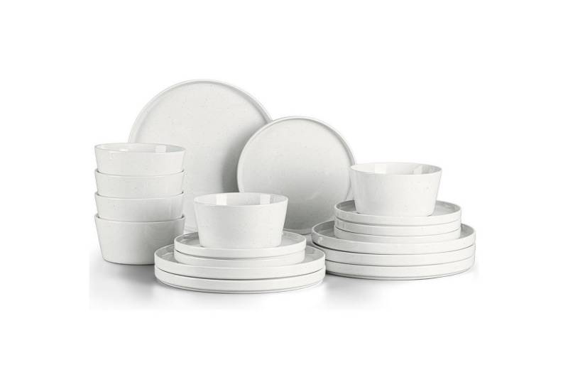 LuxusKollektion Kochbesteck-Set Geschirrset 18tlg Steinzeug Tafelservice 6 Gesprenkeltes Weiß 18 von LuxusKollektion