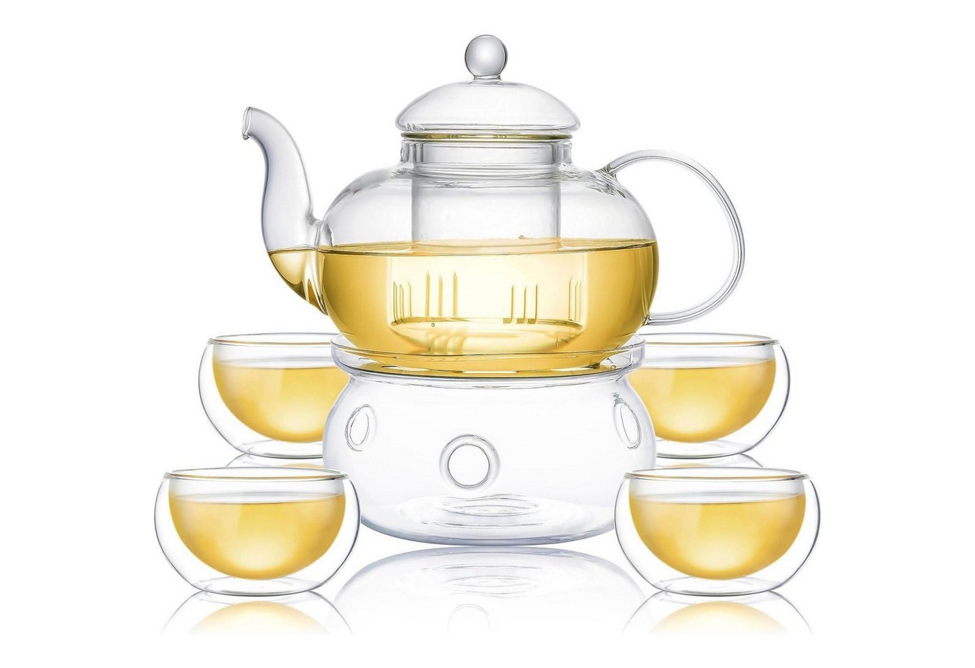 LuxusKollektion Kochbesteck-Set Glaskanne Teesieb Teegläser 100ml Teekanne,Teetassen und Stövchen von LuxusKollektion