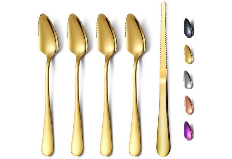 LuxusKollektion Kochbesteck-Set Grapefruit Löffel Gold Edelstahl 5er Set Messer Titan 4. Gold von LuxusKollektion