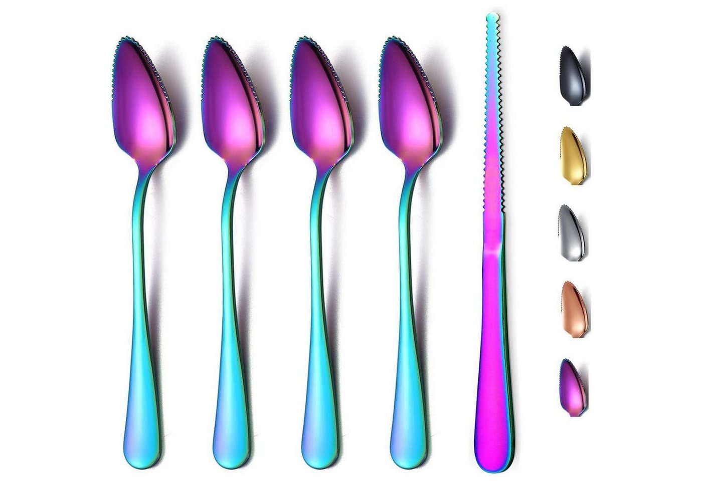 LuxusKollektion Kochbesteck-Set Grapefruitlöffel Regenbogen 5teilig Edelstahl Messer 2. Regenbogen LuxusKollektion Kochbesteck-Set Grapefruitlöffel Regenbogen 5teilig Edelstahl Messer 2. Regenbogen von LuxusKollektion