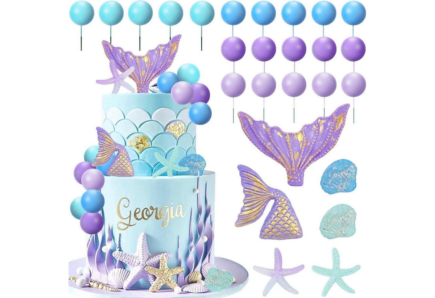 LuxusKollektion Kochbesteck-Set Kuchen Topper Meerjungfrau Meeralgen Seestern 24pcs 1 von LuxusKollektion