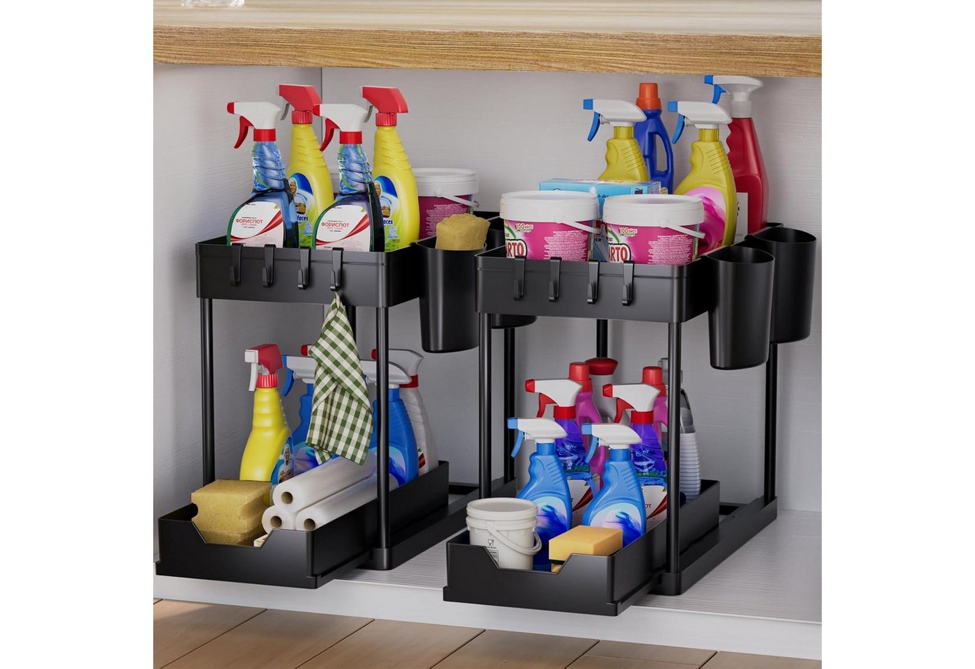 LuxusKollektion Kochbesteck-Set Küchen Organizer unter Waschbecken Regal Gewürzregal Schwarz 2 Set von LuxusKollektion