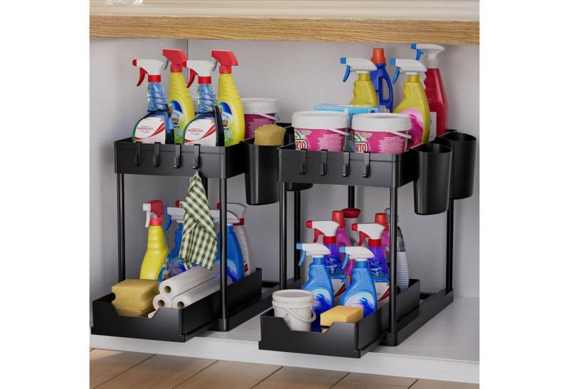 LuxusKollektion Kochbesteck-Set Küchen Organizer unter Waschbecken Regal Gewürzregal Schwarz 2 Set von LuxusKollektion
