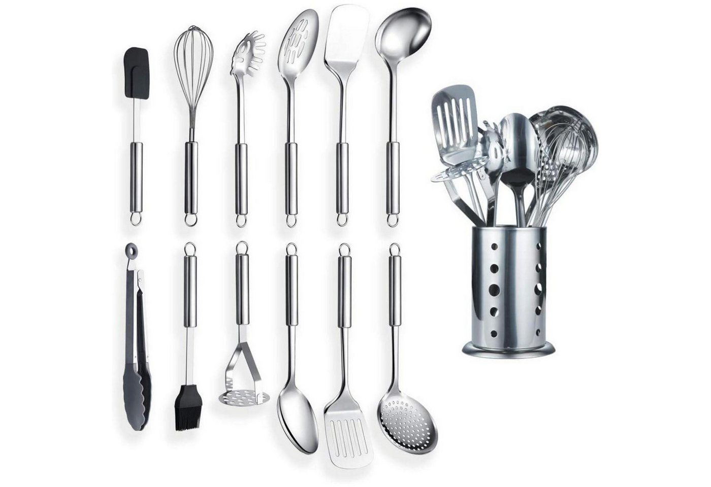 LuxusKollektion Kochbesteck-Set Küchengerät 12 Edelstahl Ständer Kochlöffel Halter Kt19a-13 von LuxusKollektion