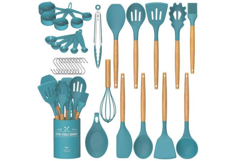 LuxusKollektion Kochbesteck-Set Küchenutensilien Set Silikon Spachtel Holzgriff 24teilig Blau LuxusKollektion Kochbesteck-Set Küchenutensilien Set Silikon Spachtel Holzgriff 24teilig Blau von LuxusKollektion