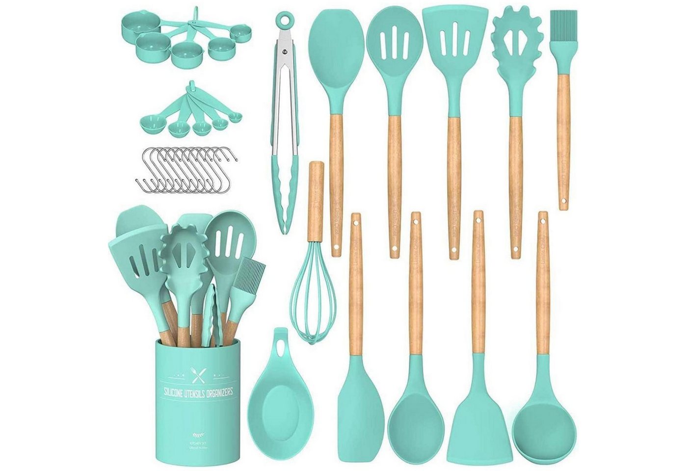 LuxusKollektion Kochbesteck-Set Küchenutensilienset Silikon Spachtel Holzgriff Halter 24teilig Grün LuxusKollektion Kochbesteck-Set Küchenutensilienset Silikon Spachtel Holzgriff Halter 24teilig Grün von LuxusKollektion