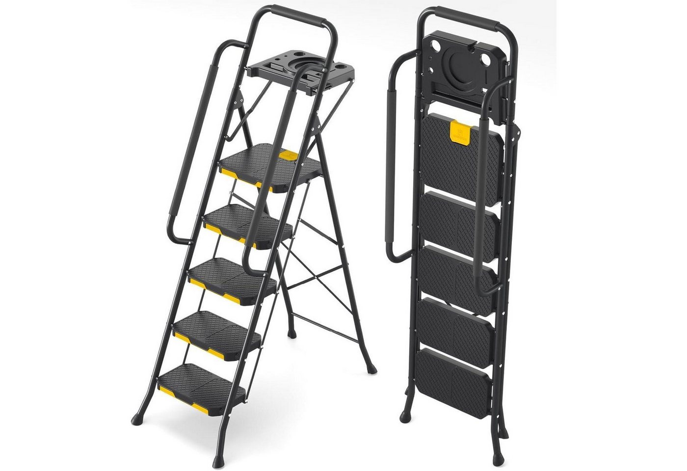 LuxusKollektion Kochbesteck-Set Leiter 5 Stufen klappbar Stahl leiter 5 stufen mit Werkzeugablage von LuxusKollektion