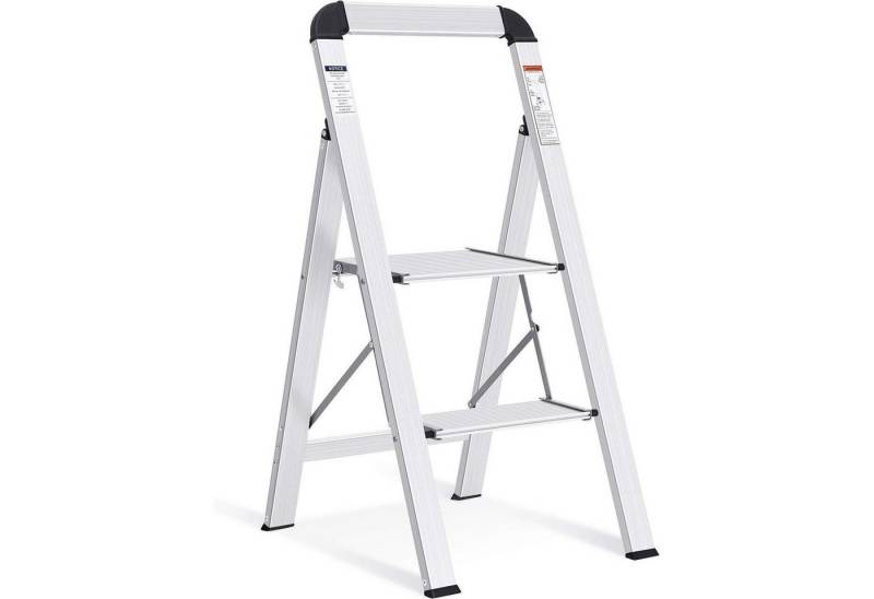 LuxusKollektion Kochbesteck-Set Leiter Aluminium 2 Stufen Klappbar Handlauf 150kg Silber 2 Stufen von LuxusKollektion