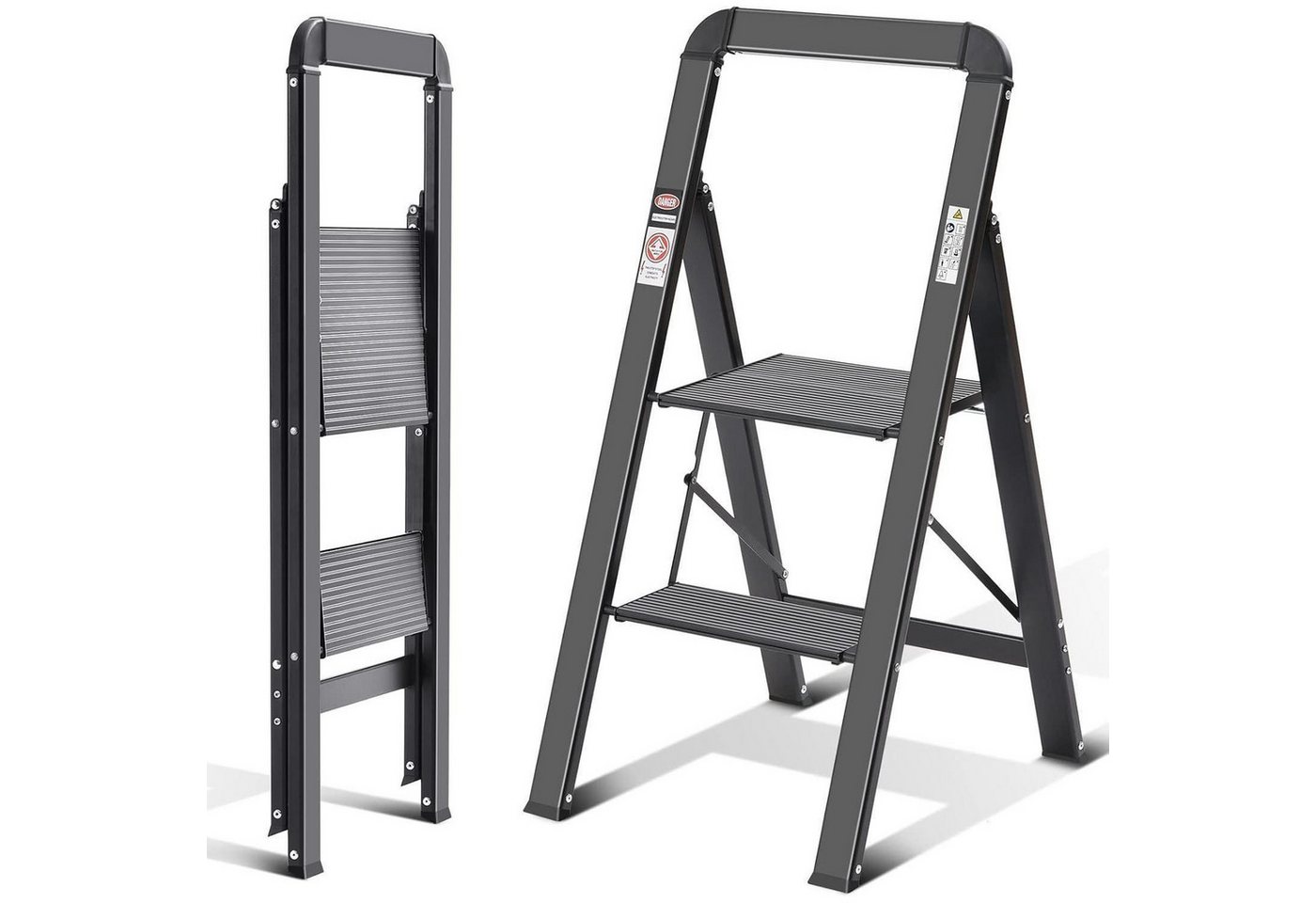 LuxusKollektion Kochbesteck-Set Leiter Aluminium Klappbar Handlauf Rutschfest 150kg Schwarz 2 Stufen von LuxusKollektion