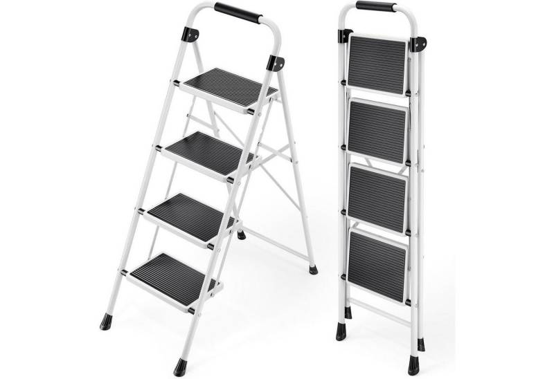 LuxusKollektion Kochbesteck-Set Leiter Klappleiter Stufen Stahl Anti 4 Stufen mit handläufen Weiß von LuxusKollektion