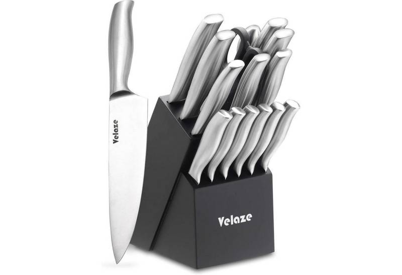 LuxusKollektion Kochbesteck-Set Messerset Edelstahl 16teilig Messerblock Wetzstahl Schwarz 16-teilig von LuxusKollektion