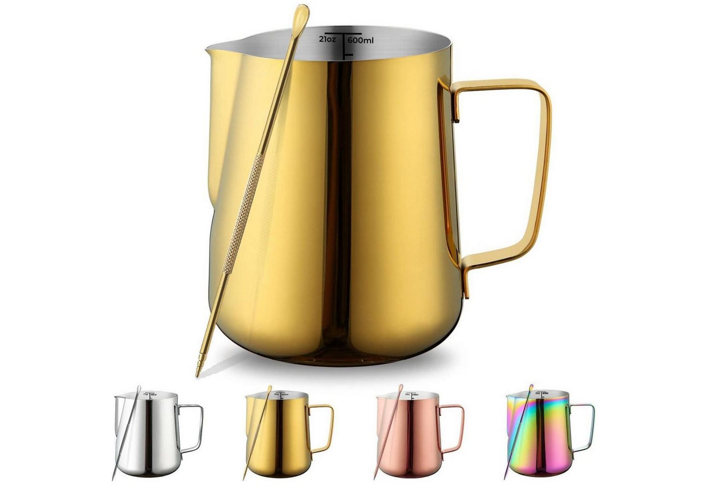 LuxusKollektion Kochbesteck-Set Milchaufschäumer Dampfkanne Edelstahl Cappuccino 6. Gold 21 Unzen von LuxusKollektion