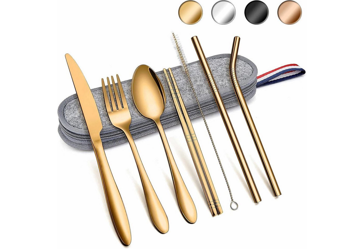 LuxusKollektion Kochbesteck-Set Reisebesteck Edelstahl 8teilig Camping Messer Gabel Löffel Gold 8 LuxusKollektion Kochbesteck-Set Reisebesteck Edelstahl 8teilig Camping Messer Gabel Löffel Gold 8 von LuxusKollektion