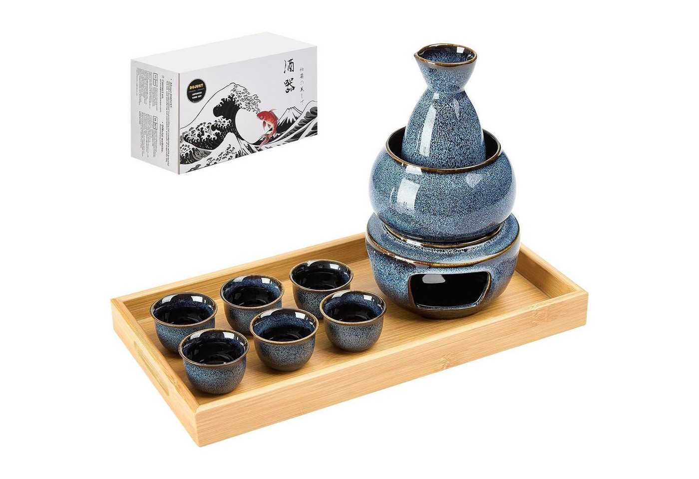 LuxusKollektion Kochbesteck-Set Sake Set Porzellan 6 Tassen Flasche Wärmer Karaffe Blau (11pcs) blau von LuxusKollektion