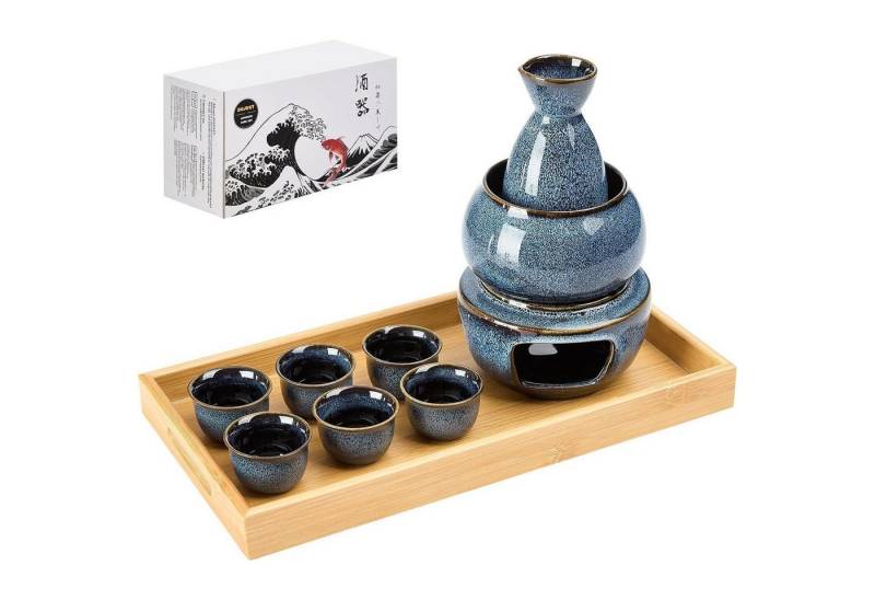 LuxusKollektion Kochbesteck-Set Sake Set Porzellan 6 Tassen Flasche Wärmer Karaffe Blau (11pcs) blau von LuxusKollektion