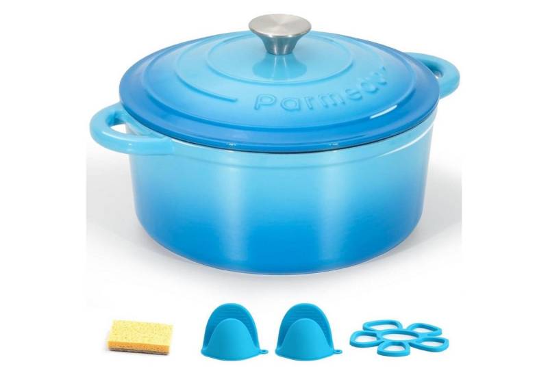 LuxusKollektion Kochbesteck-Set Schmortopf Gusseisen emailliert Deckel Himmelblau 26cm-5.2L von LuxusKollektion