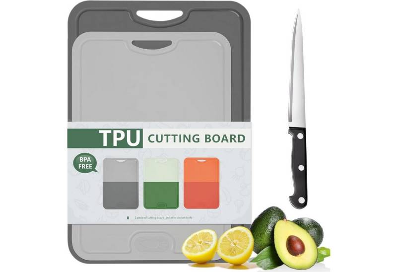 LuxusKollektion Kochbesteck-Set Schneidebrett 2er Pack TPU BPAfrei Messer Saftrille Grau M+grau S von LuxusKollektion