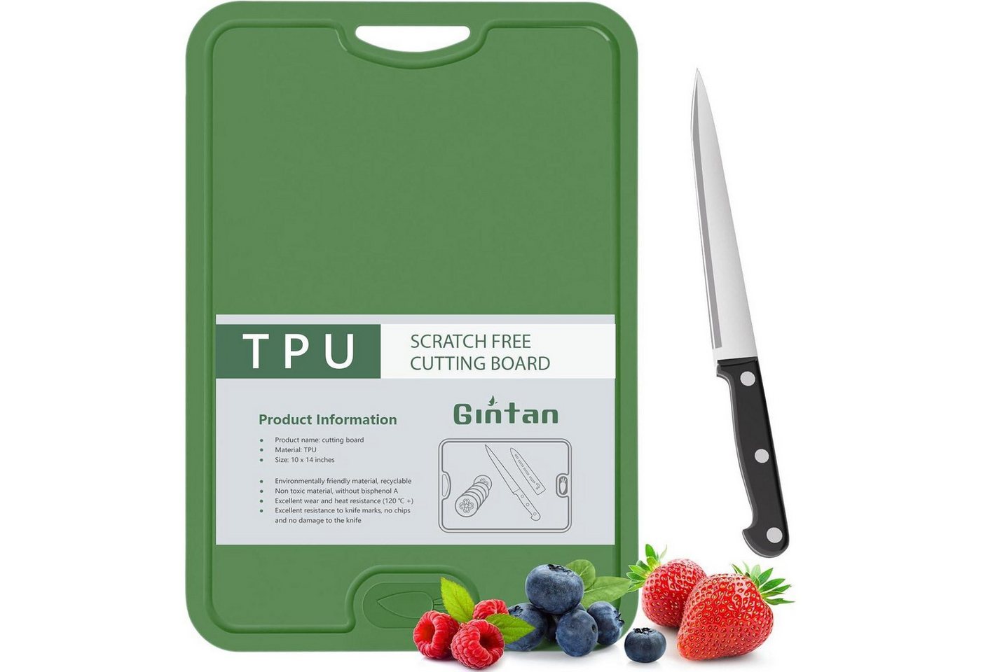 LuxusKollektion Kochbesteck-Set Schneidebrett TPU Saftrille Messer BPA frei rutschfest Dunkel Grün LuxusKollektion Kochbesteck-Set Schneidebrett TPU Saftrille Messer BPA frei rutschfest Dunkel Grün von LuxusKollektion