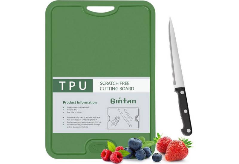 LuxusKollektion Kochbesteck-Set Schneidebrett TPU Saftrille Messer BPA frei rutschfest Dunkel Grün von LuxusKollektion