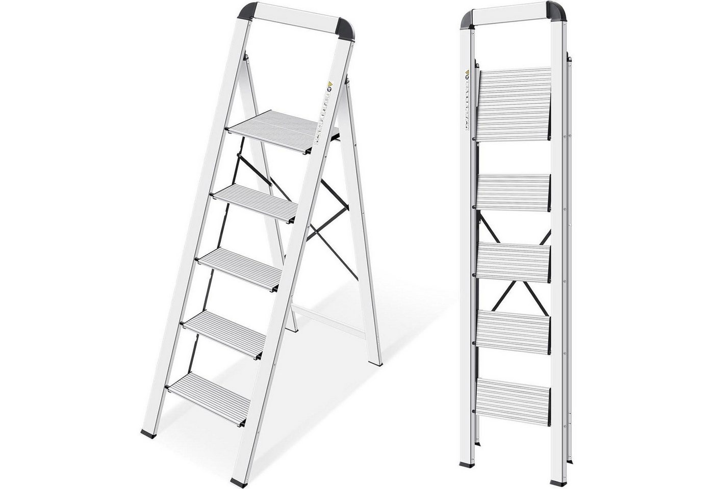 LuxusKollektion Kochbesteck-Set Stufenleiter Aluminium Handlauf Klappsicherung 150kg Silber 5 Stufen von LuxusKollektion