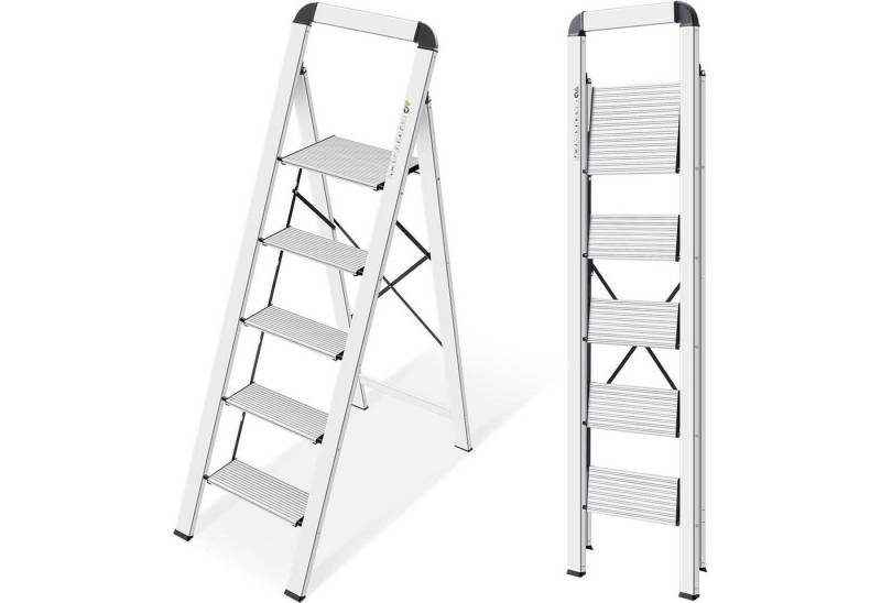 LuxusKollektion Kochbesteck-Set Stufenleiter Aluminium Handlauf Klappsicherung 150kg Silber 5 Stufen von LuxusKollektion