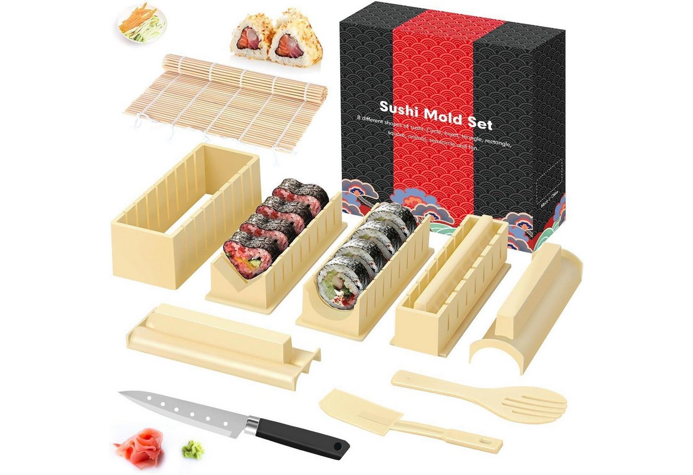 LuxusKollektion Kochbesteck-Set Sushi Maker Set 12 Artikel Messer Matte Sushiteller Beige LuxusKollektion Kochbesteck-Set Sushi Maker Set 12 Artikel Messer Matte Sushiteller Beige von LuxusKollektion